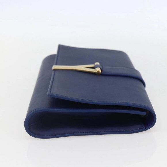 Authentic SAINT LAURENT Y Line Leather Blue Gold Clutch Bag bst576-121825 - Picture 3 of 16